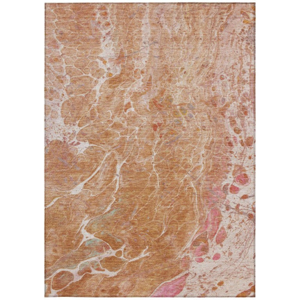 8 X 10 Salmon Orange Abstract Polyester Area Rug Washable for Patio or Living Room