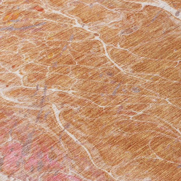 8 X 10 Salmon Orange Abstract Polyester Area Rug Washable for Patio or Living Room
