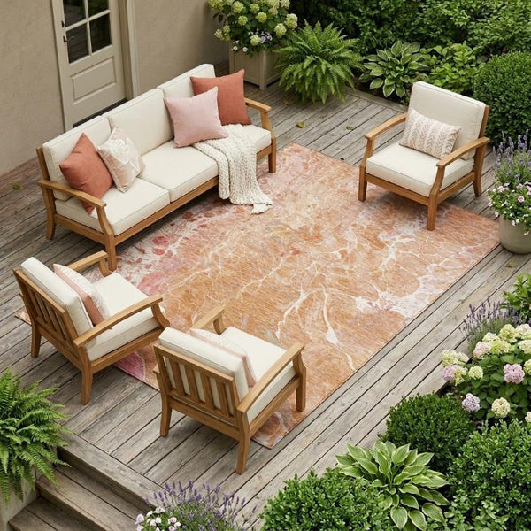 10 X 14 Abstract Salmon Orange Washable Polyester Rug for Indoor Outdoor Living