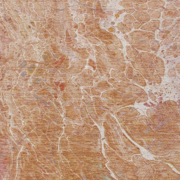 10 X 14 Abstract Salmon Orange Washable Polyester Rug for Indoor Outdoor Living