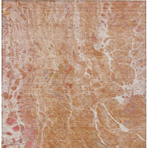 10 X 14 Abstract Salmon Orange Washable Polyester Rug for Indoor Outdoor Living