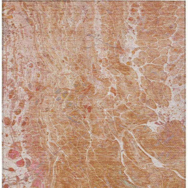 10 X 14 Abstract Salmon Orange Washable Polyester Rug for Indoor Outdoor Living