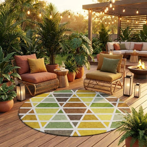 8 Foot Round Geometric Polyester Area Rug for Patio Porch Family Room and Mudroom