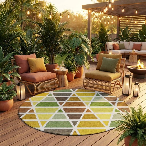 8 Foot Round Geometric Polyester Area Rug for Patio Porch Family Room and Mudroom