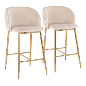 English Elm Fran Pleated Counter Stool Set Of 2 - Luxurious White Velvet & Gold Metal For Stylish Counter Seating B202S00273