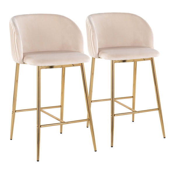 English Elm Fran Pleated Counter Stool Set Of 2 - Luxurious White Velvet & Gold Metal For Stylish Counter Seating B202S00273