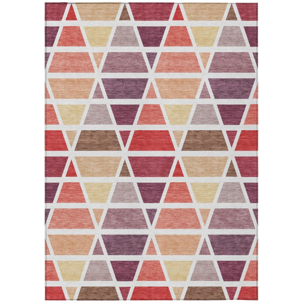 HomeRoots 10 X 14 Red White Geometric Polyester Area Rug Washable for Indoor Outdoor Use 739390