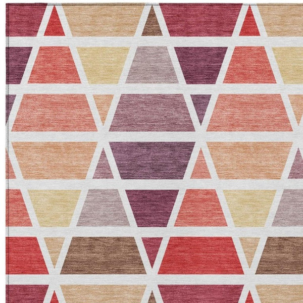 10 X 14 Red White Geometric Polyester Area Rug Washable for Indoor Outdoor Use