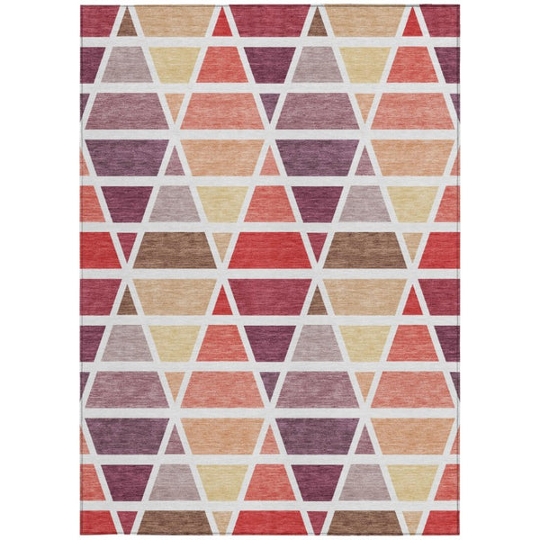 10 X 14 Red White Geometric Polyester Area Rug Washable for Indoor Outdoor Use