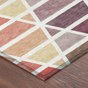 10 X 14 Red White Geometric Polyester Area Rug Washable for Indoor Outdoor Use