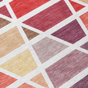 10 X 14 Red White Geometric Polyester Area Rug Washable for Indoor Outdoor Use