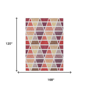 10 X 14 Red White Geometric Polyester Area Rug Washable for Indoor Outdoor Use