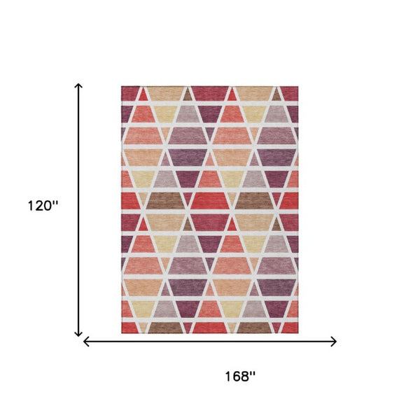 10 X 14 Red White Geometric Polyester Area Rug Washable for Indoor Outdoor Use
