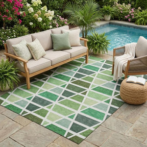 5 X 8 Geometric Polyester Area Rug Washable Indoor Outdoor Stain Resistant Green