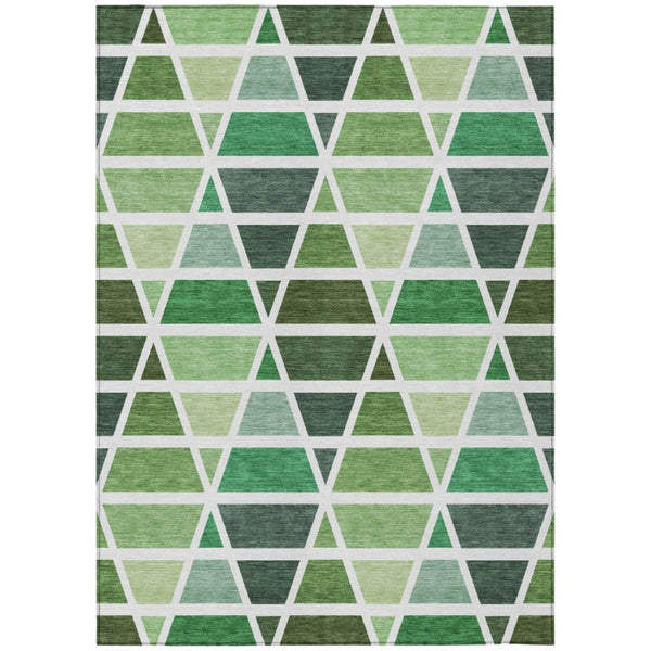 HomeRoots 5 X 8 Geometric Polyester Area Rug Washable Indoor Outdoor Stain Resistant Green 739392