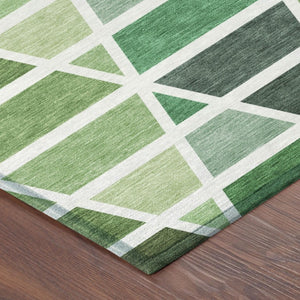 5 X 8 Geometric Polyester Area Rug Washable Indoor Outdoor Stain Resistant Green