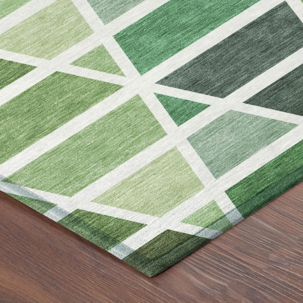 5 X 8 Geometric Polyester Area Rug Washable Indoor Outdoor Stain Resistant Green