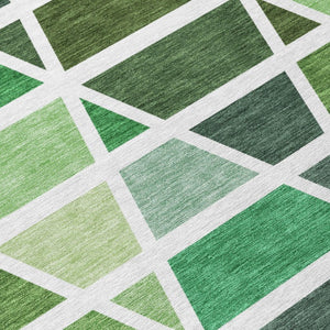 5 X 8 Geometric Polyester Area Rug Washable Indoor Outdoor Stain Resistant Green