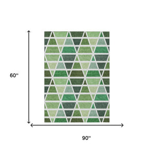 5 X 8 Geometric Polyester Area Rug Washable Indoor Outdoor Stain Resistant Green