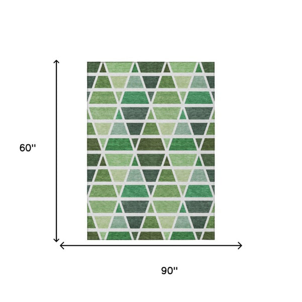 5 X 8 Geometric Polyester Area Rug Washable Indoor Outdoor Stain Resistant Green