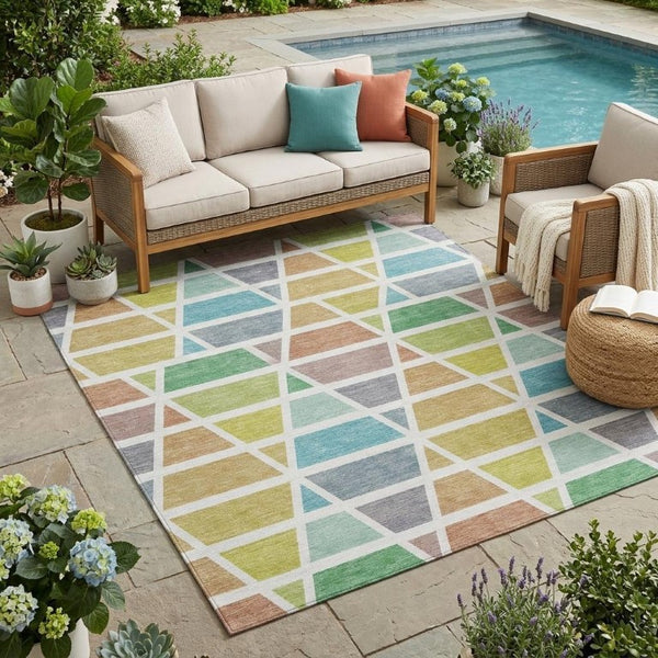 5 X 8 Mint Geometric Polyester Area Rug Washable Stain Resistant Indoor Outdoor