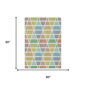 5 X 8 Mint Geometric Polyester Area Rug Washable Stain Resistant Indoor Outdoor