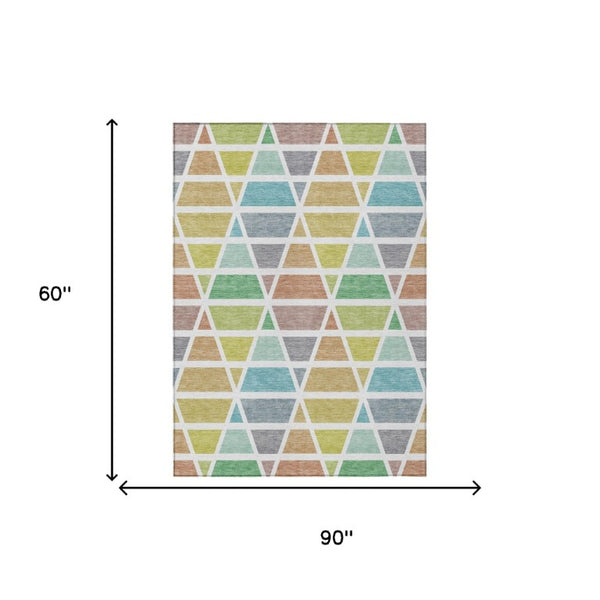 5 X 8 Mint Geometric Polyester Area Rug Washable Stain Resistant Indoor Outdoor