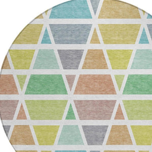 8 Foot Round Geometric Polyester Area Rug Washable Indoor Outdoor Mint Green