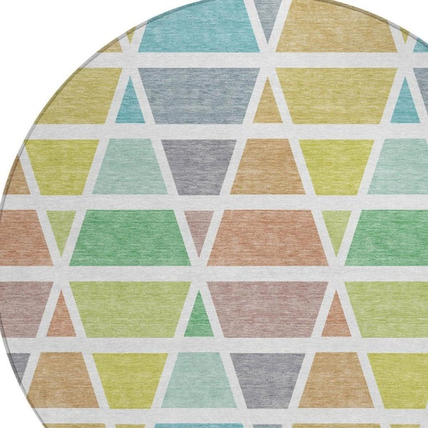 8 Foot Round Geometric Polyester Area Rug Washable Indoor Outdoor Mint Green