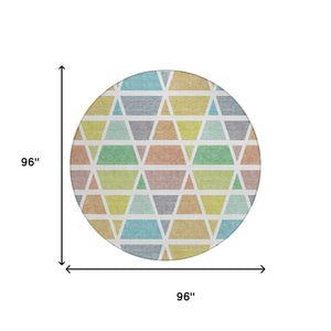 8 Foot Round Geometric Polyester Area Rug Washable Indoor Outdoor Mint Green