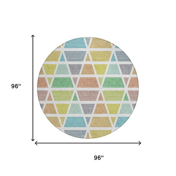 8 Foot Round Geometric Polyester Area Rug Washable Indoor Outdoor Mint Green