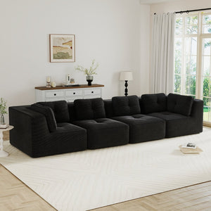 English Elm Modern Corduroy Tufted Modular Sectional with Deep Seating and Anti-slip Base Black W714S01792