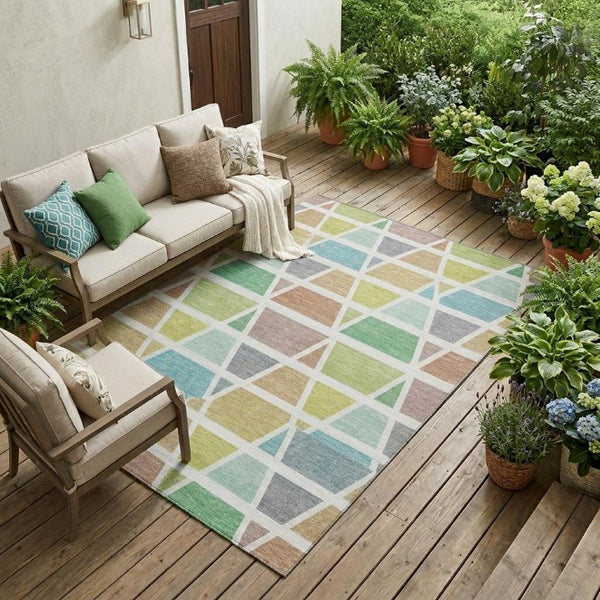 8 X 10 Mint Geometric Polyester Indoor Outdoor Rug Stain Resistant Washable