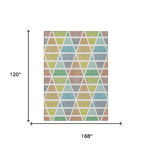 10 X 14 Mint Geometric Polyester Area Rug Washable Stain Resistant Indoor Outdoor