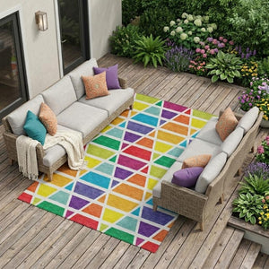 8' X 10' Orange and White Geometric Washable Indoor Outdoor Area Rug