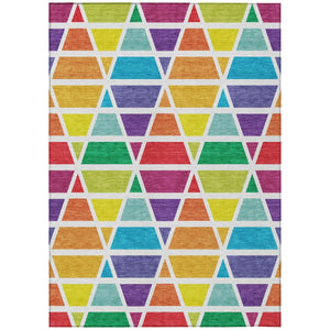 HomeRoots 8' X 10' Orange and White Geometric Washable Indoor Outdoor Area Rug 739406