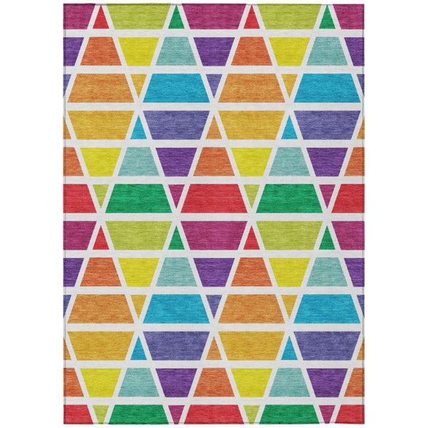 HomeRoots 8' X 10' Orange and White Geometric Washable Indoor Outdoor Area Rug 739406