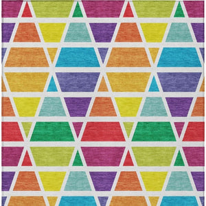 8' X 10' Orange and White Geometric Washable Indoor Outdoor Area Rug