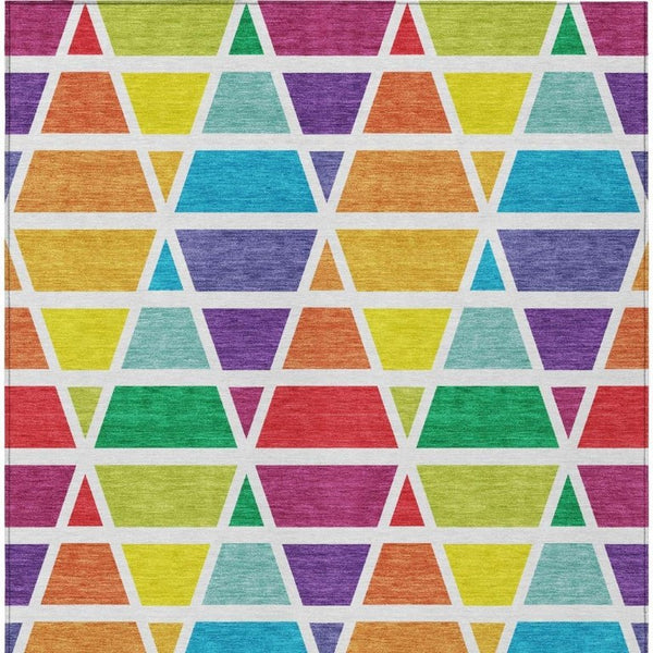8' X 10' Orange and White Geometric Washable Indoor Outdoor Area Rug