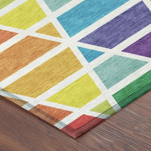 8' X 10' Orange and White Geometric Washable Indoor Outdoor Area Rug