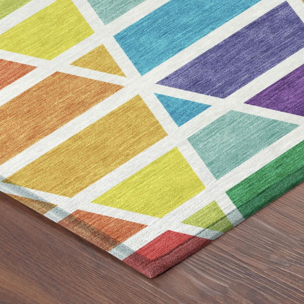 8' X 10' Orange and White Geometric Washable Indoor Outdoor Area Rug