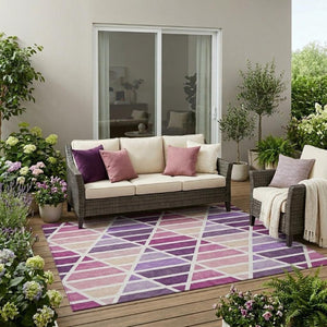 5 X 8 Geometric Polyester Area Rug Washable Pink Design for Patio or Living Room
