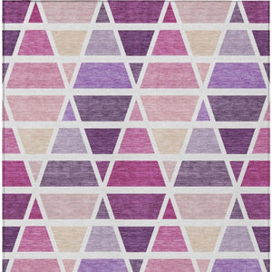 5 X 8 Geometric Polyester Area Rug Washable Pink Design for Patio or Living Room