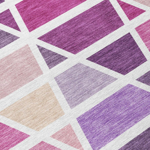 5 X 8 Geometric Polyester Area Rug Washable Pink Design for Patio or Living Room