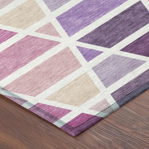 8 Ft Round Geometric Polyester Area Rug Washable Pink Pattern for Patio or Kitchen