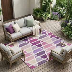 8 Ft X 10 Ft Pink Geometric Polyester Area Rug Washable for Patio or Living Room