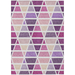 HomeRoots 8 Ft X 10 Ft Pink Geometric Polyester Area Rug Washable for Patio or Living Room 739412