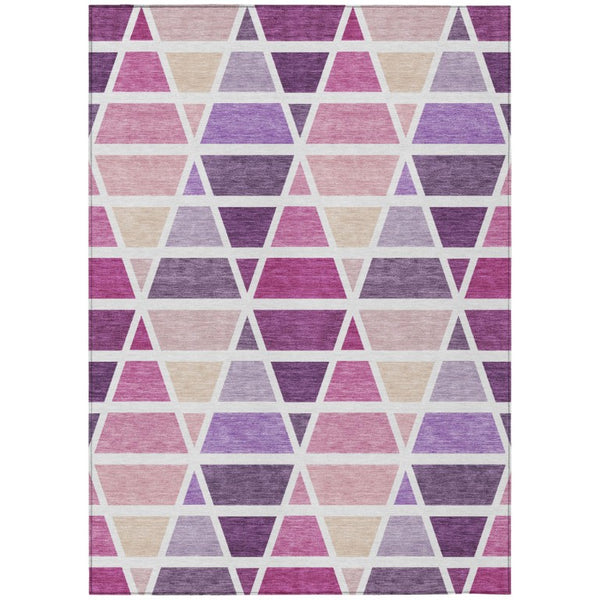 HomeRoots 8 Ft X 10 Ft Pink Geometric Polyester Area Rug Washable for Patio or Living Room 739412