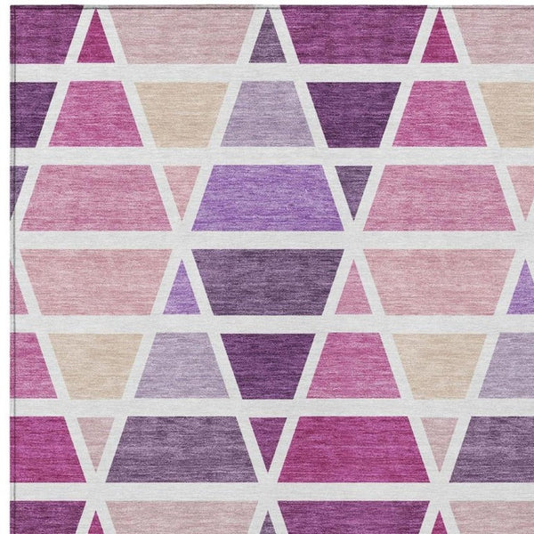 8 Ft X 10 Ft Pink Geometric Polyester Area Rug Washable for Patio or Living Room