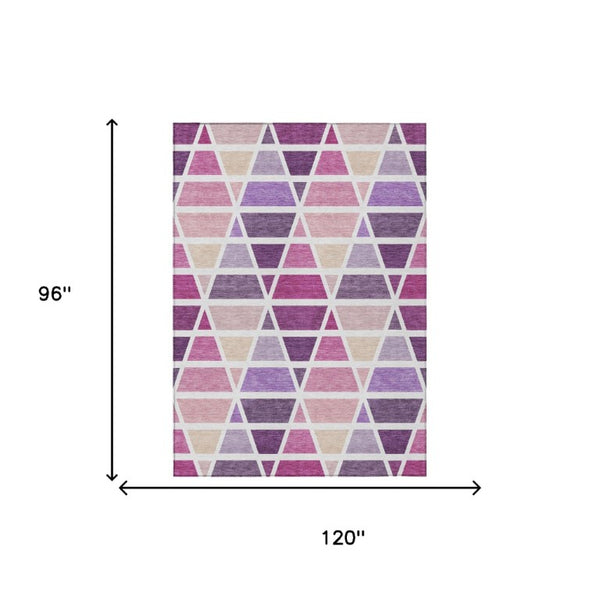 8 Ft X 10 Ft Pink Geometric Polyester Area Rug Washable for Patio or Living Room